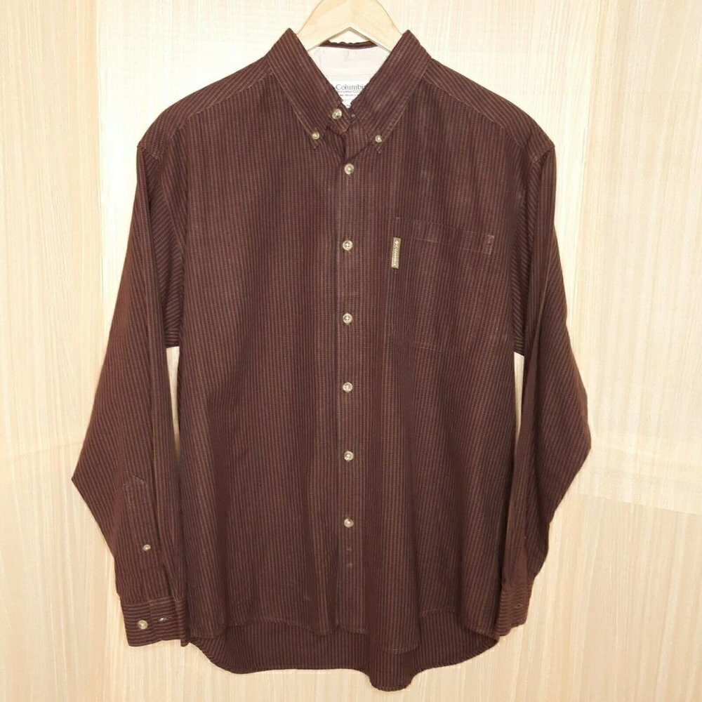 Columbia Red Navy Plaid Button Down Shirt Large